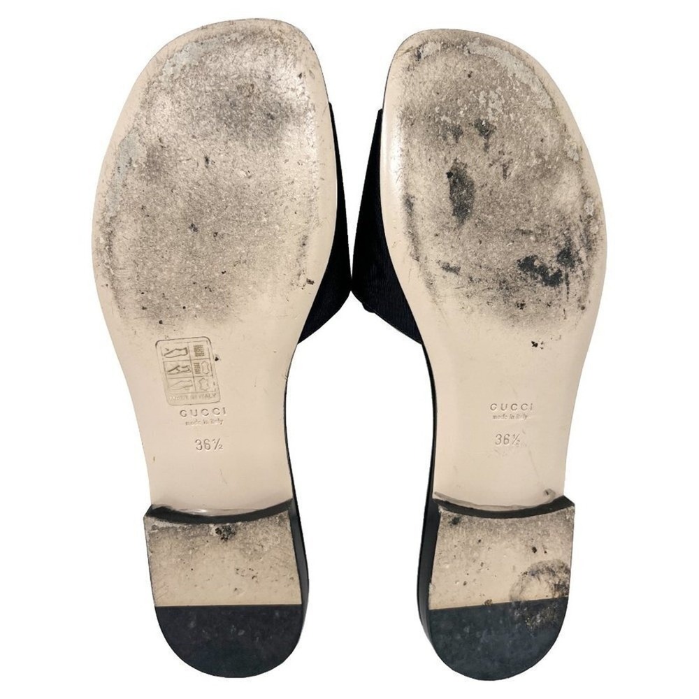 Gucci Black Mules Slide Flat Sandals Crystal Logo Size 36.5 - Picture 9 of 10